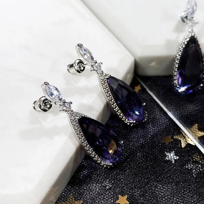 Gorgeous Teardrop Amethyst Gemstone Dangle Earrings for Women Noble 925 Sterling Silver Earrings Party Vintage Jewelry