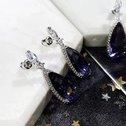 Gorgeous Teardrop Amethyst Gemstone Dangle Earrings for Women Noble 925 Sterling Silver Earrings Party Vintage Jewelry