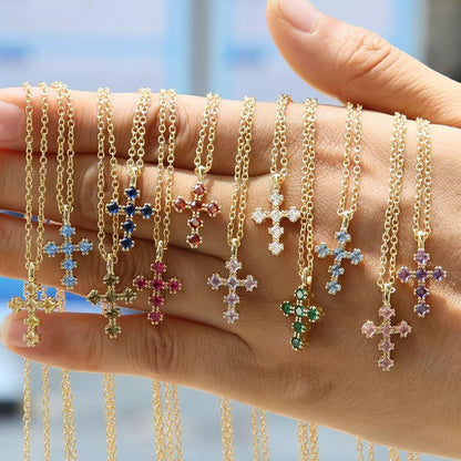 Cross Necklace for Women – 14K Gold Plated Dainty Diamond Necklaces Birthday Gift for Mothers Cubic Zirconia Faith Jewelry, First Communion, Birthstone Necklaces