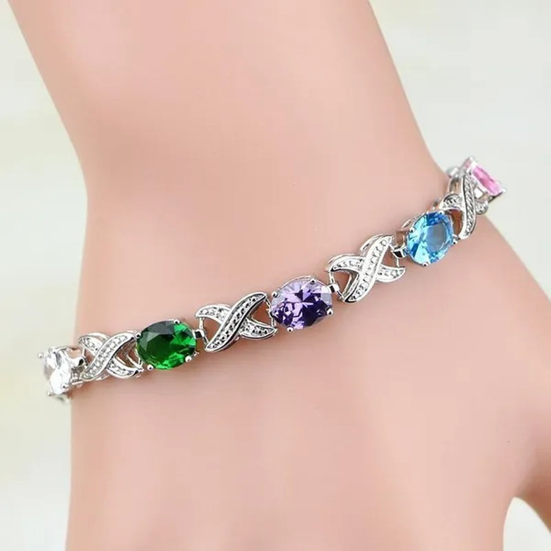 925 Sterling Silver Jewelry Blue Sapphire White Topaz Chain&Link Charm Bracelets For Women