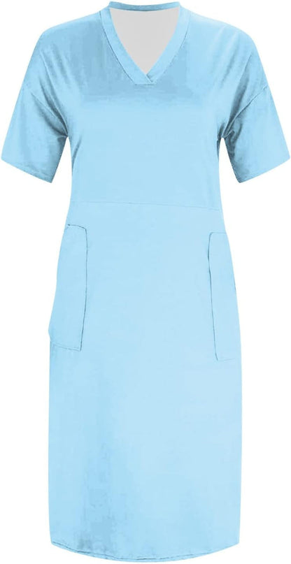Plus Size Dresses for Curvy Women 2024 Summer Casual Short Sleeve Tshirt Midi Dress with Pockets Beach Vacation Dress