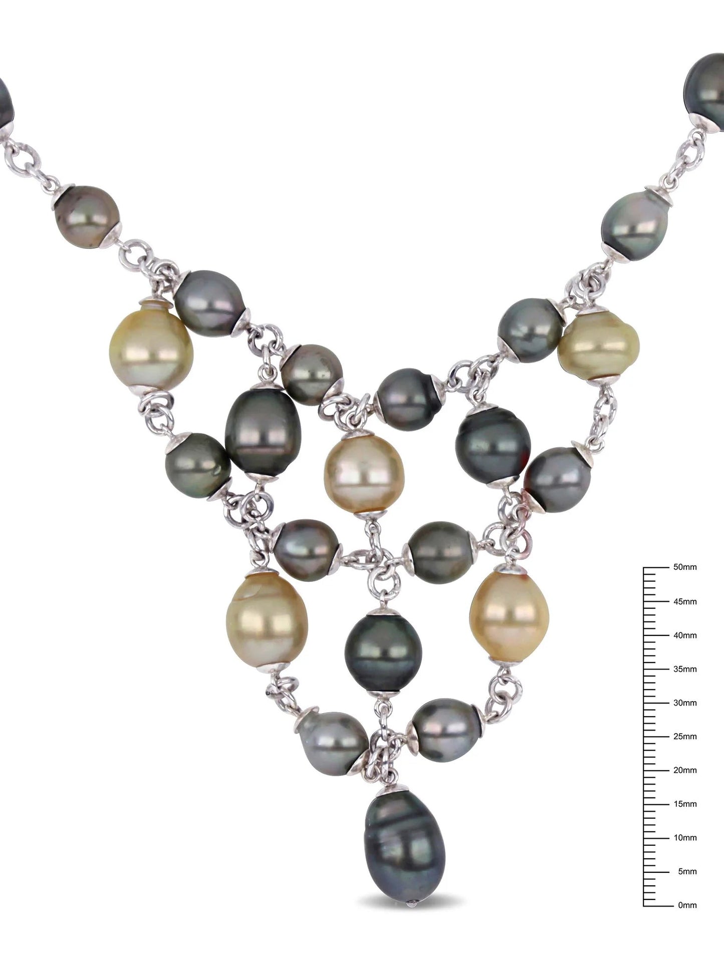 Women'S 9 - 12Mm Natural Shape Tahitian & Golden South Sea Pearl Sterling Silver Cluster Necklace