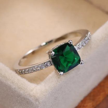 1Pcs Simple Style Micro-inlaid Zircon Sapphire Color Treasure Square Diamond Ring For Women Jewelry Gift