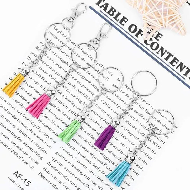 Keychain Tassles, 50pcs Bulk Keychains Ring Set Includes 10pcs Tassels for Crafts, 10pcs Keychain Clips, 10pcs Key Chain Rings, 10pcs Jump Ring and 10pcs Screw Eye Pins for Acrylic Blank Keyc