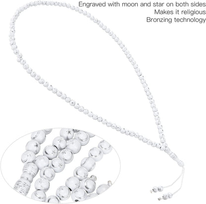 Islamic Prayer Beads, Muslim Rosary Beads 99 Grains Resin Gilding Religious Article(White)