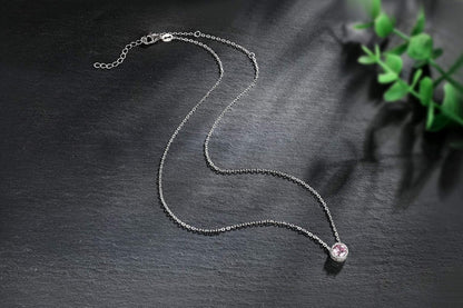 Sterling Silver Dainty Birthstone Pendant Necklace S925 White Gold Tiny Solitaire CZ Pendant Birthday Gift for Women