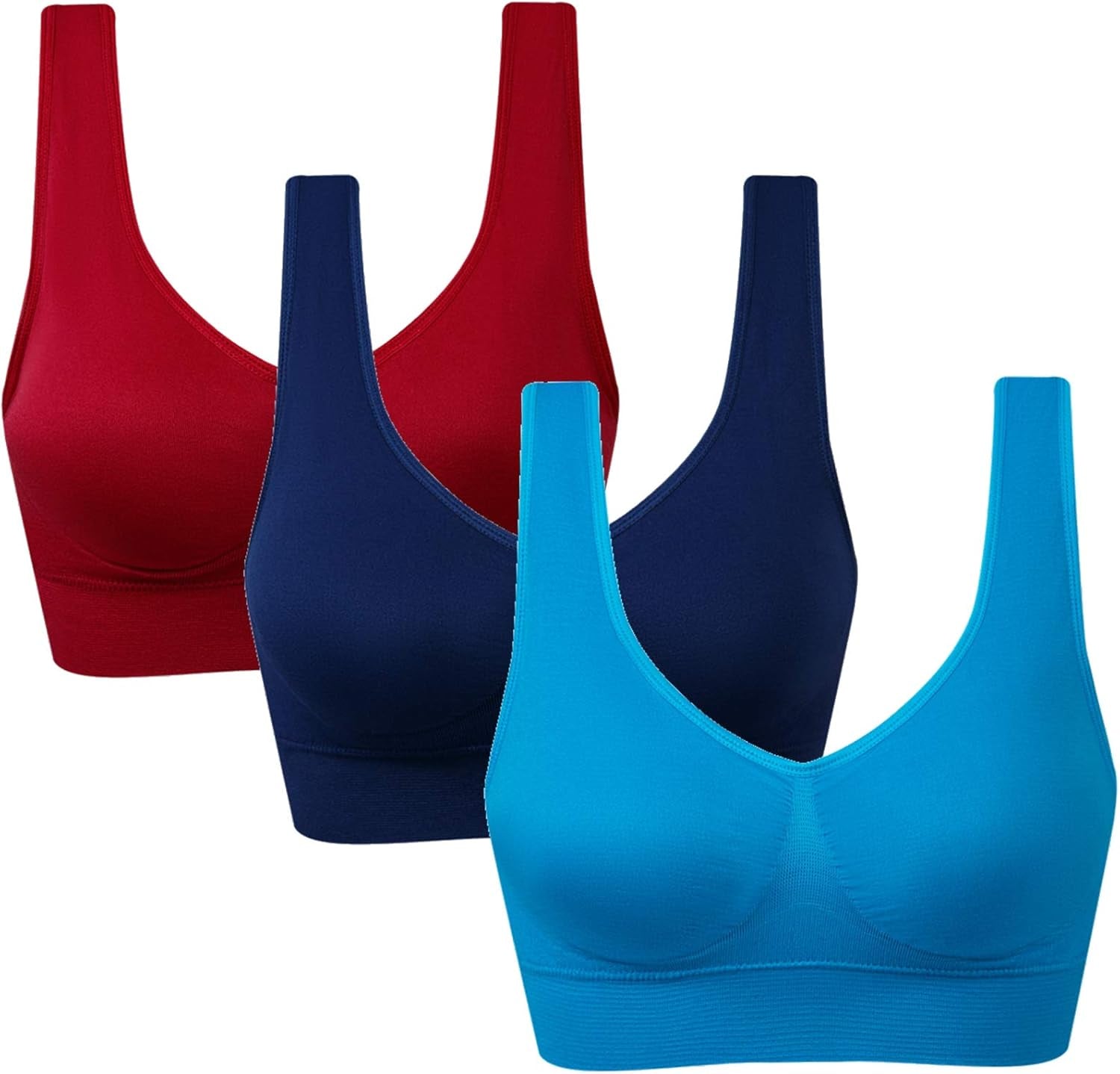 Women'S 3 Pack Seamless Comfortable Sports Bra with Removable Pads - WORLD TIME VISITS