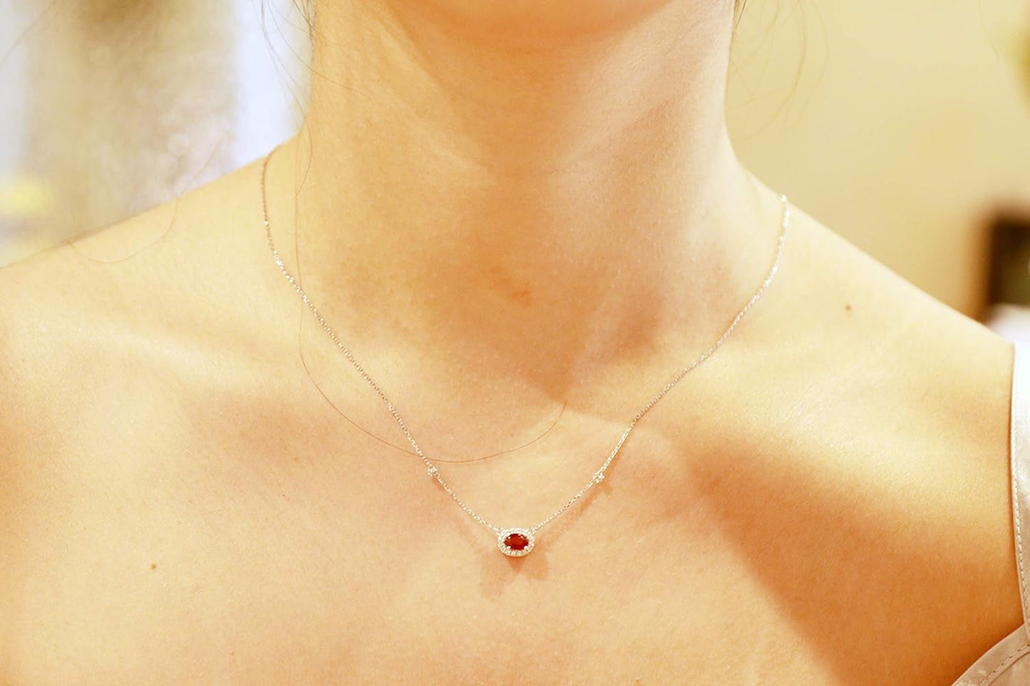 14K White Gold Natural Diamond (I1,I2) & Genuine Ruby Pendant for Women
