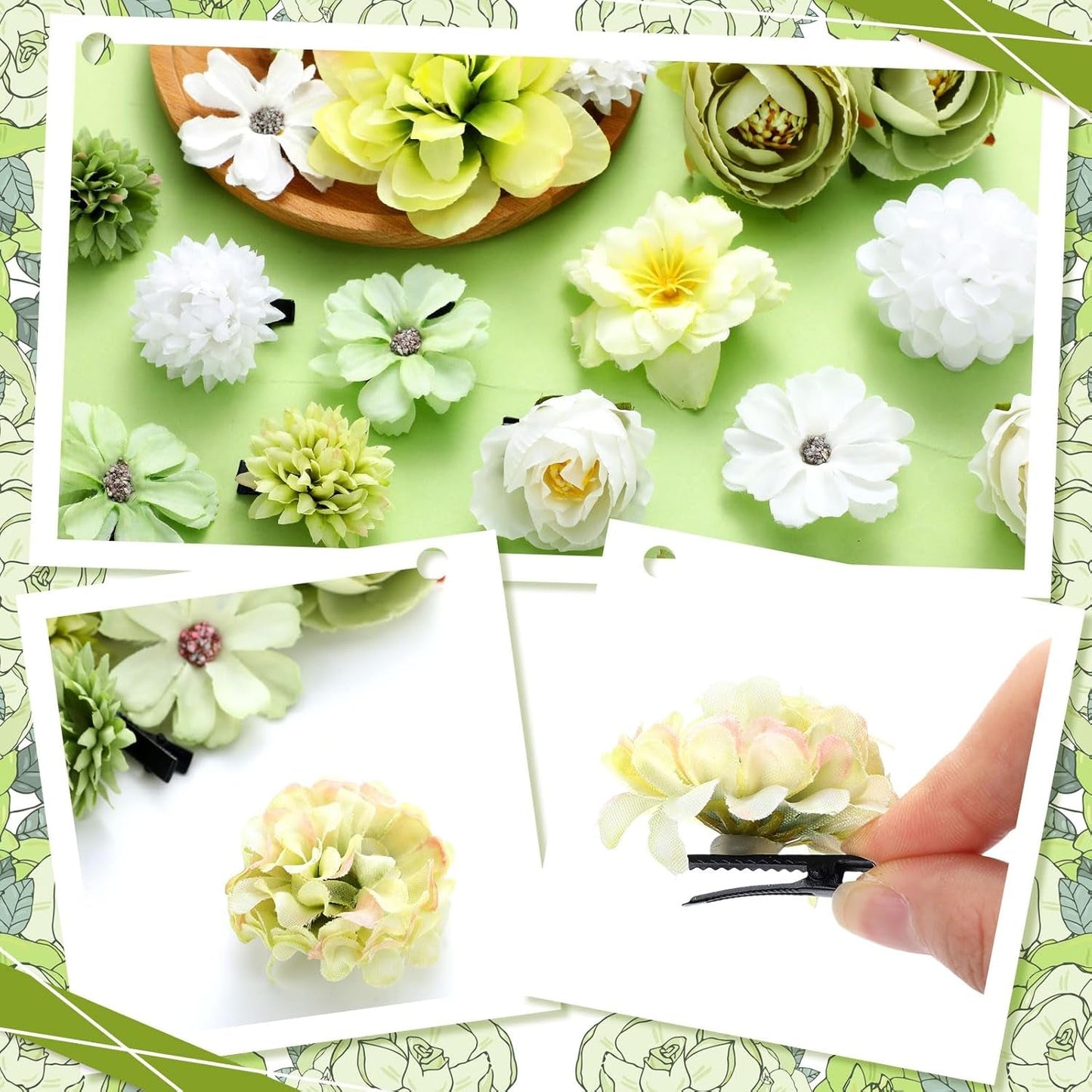 21 Pcs Flower Hair Clip Rose Hair Clips Barrettes for Women Flower Accessories Boho Bride Claw Clip Hairpin Brooch Pin Headpiece for Wedding(Cyan Series)