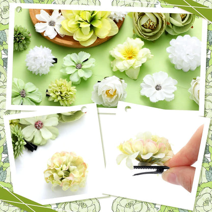 21 Pcs Flower Hair Clip Rose Hair Clips Barrettes for Women Flower Accessories Boho Bride Claw Clip Hairpin Brooch Pin Headpiece for Wedding(Cyan Series)