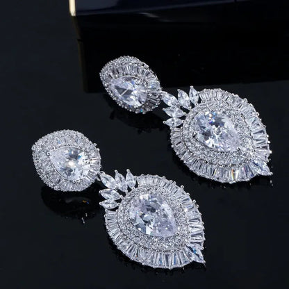 CANDICE Luxury Jewelry 18K Platinum Plated Double Large Water Drop Cubic Zirconia Crystal Long Dangle Earrings For Wedding Gift