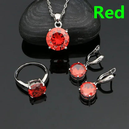 925 Sterling Silver Jewelry Sets Green Emerald Earrings Ring Pendant Neckalce round Jewelry Women Accessories - WORLD TIME VISITS