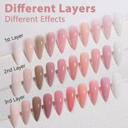 Jelly Pink Gel Nail Polish Set, 10 Colors Spring Summer Nude Kit Milky White Natural Gel, Soak off LED DIY Art Salon Manicure Gifts for Girls.