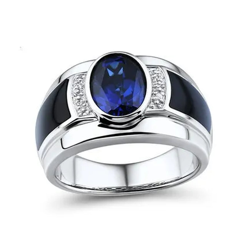 Business Men'S Fashion Ring Blue Zircon Ring Wedding Engagement Party Jewelry