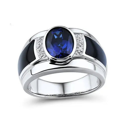 Business Men'S Fashion Ring Blue Zircon Ring Wedding Engagement Party Jewelry