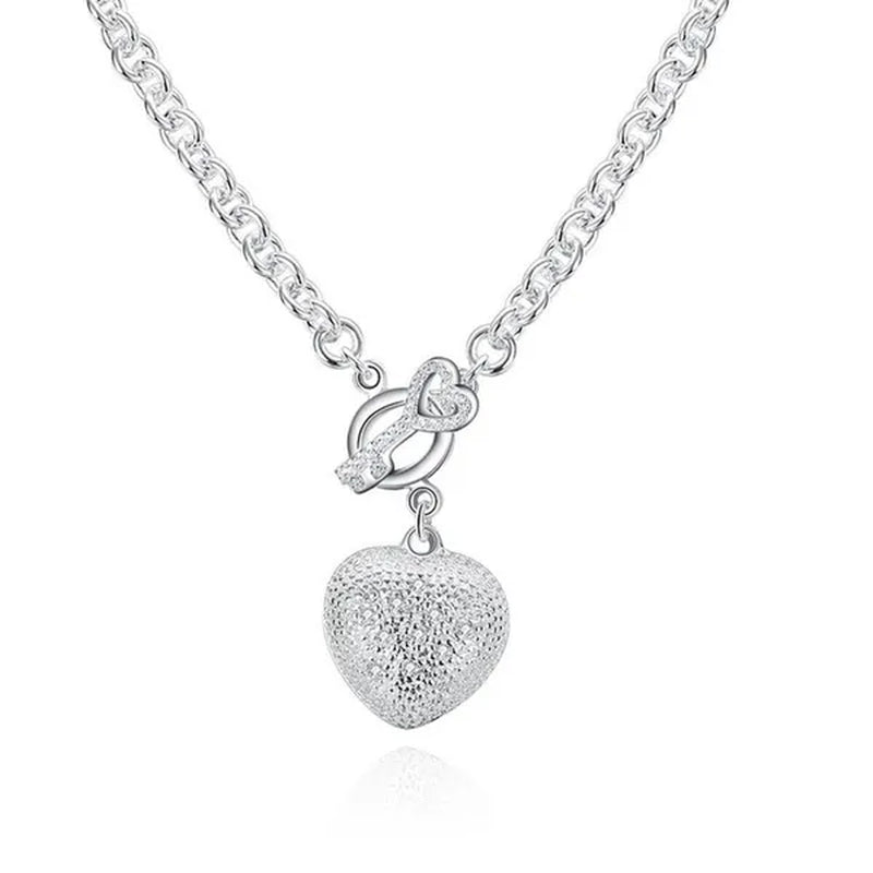 925 Sterling Silver Cute Crystal Heart Pendant Bracelet Necklace Set for Woman Wedding Engagement Party Charm Jewelry Gift