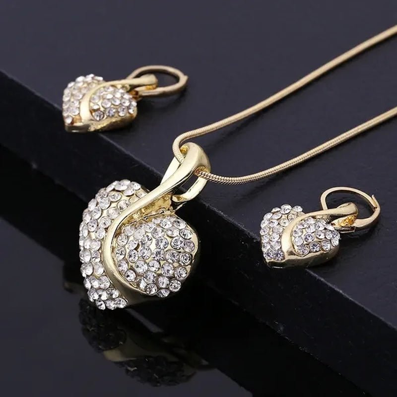 Elegant 1Set Fashion Cubic Zirconia Ladies Party Ruby Sapphire Heart Shape Necklace Earring Set Female Gifts Bridal Jewelry Sets