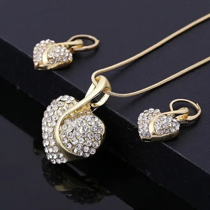 Elegant 1Set Fashion Cubic Zirconia Ladies Party Ruby Sapphire Heart Shape Necklace Earring Set Female Gifts Bridal Jewelry Sets