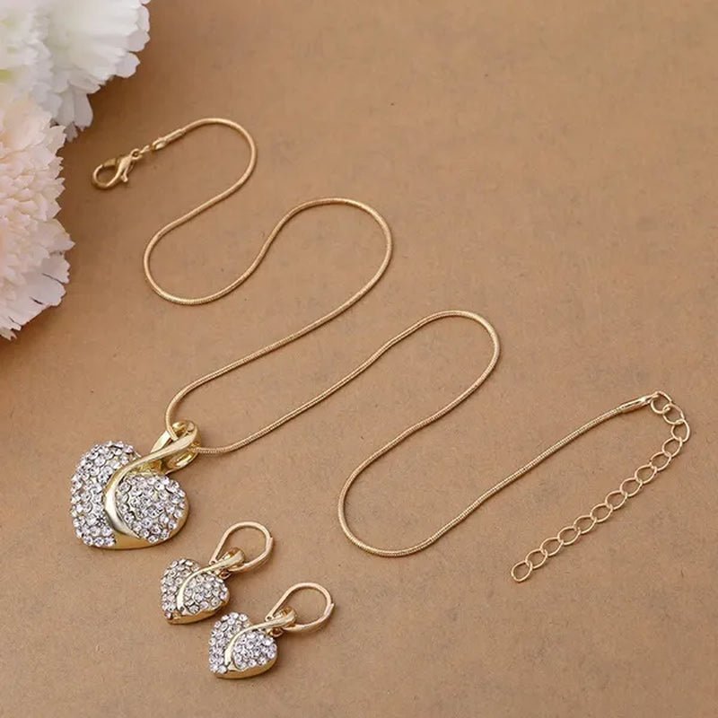 Elegant 1Set Fashion Cubic Zirconia Ladies Party Ruby Sapphire Heart Shape Necklace Earring Set Female Gifts Bridal Jewelry Sets