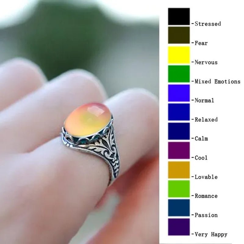 Elegant and Fashionable Retro Women's Ring, Women's Jewelry Accessories Inlaid with Temperature - sensitive Change of The Color of The Main Stone, Romantic Bride Engagement Wedding Rings, Christmas, Anniversary and Birthday Gifts for Her - WORLD TIME VISITS