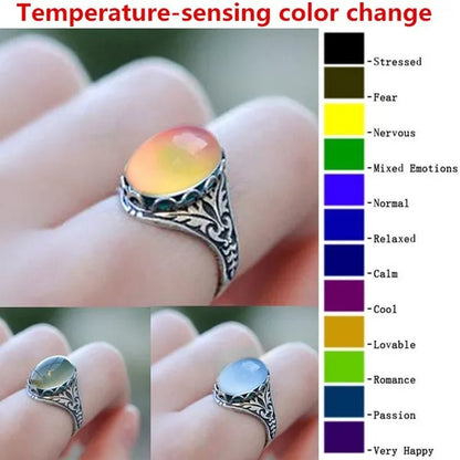 Elegant and Fashionable Retro Women's Ring, Women's Jewelry Accessories Inlaid with Temperature - sensitive Change of The Color of The Main Stone, Romantic Bride Engagement Wedding Rings, Christmas, Anniversary and Birthday Gifts for Her - WORLD TIME VISITS