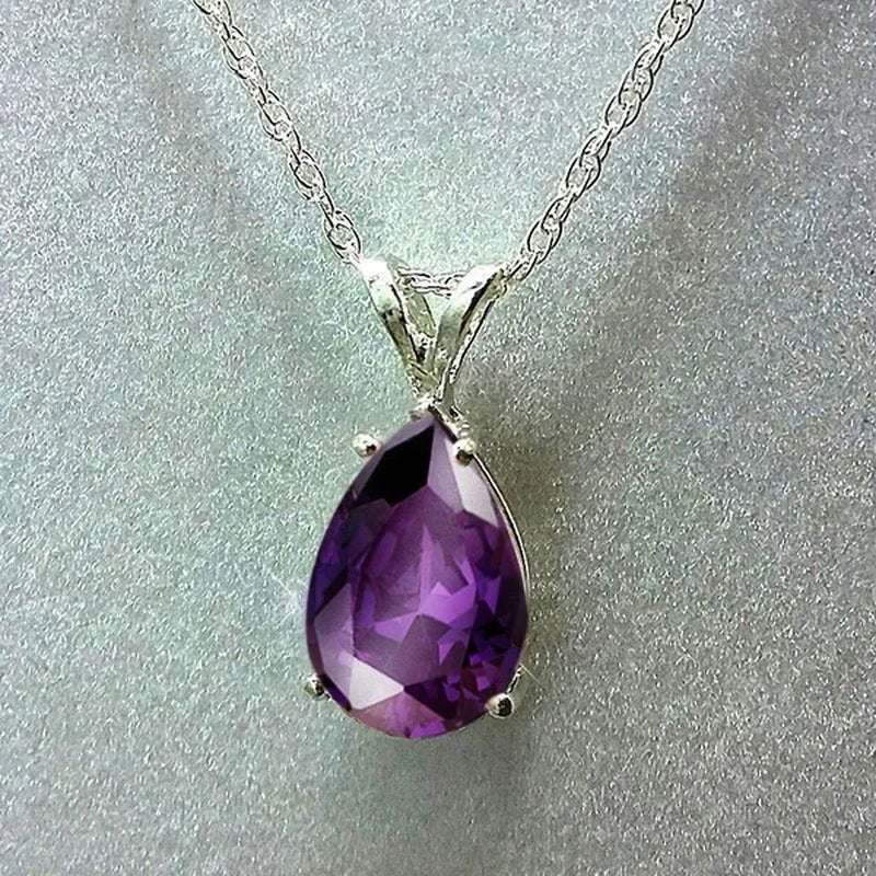 Elegant Bridal Clavicle Necklace Teardrop Amethyst Necklace for Women Engagement Wedding Jewelry
