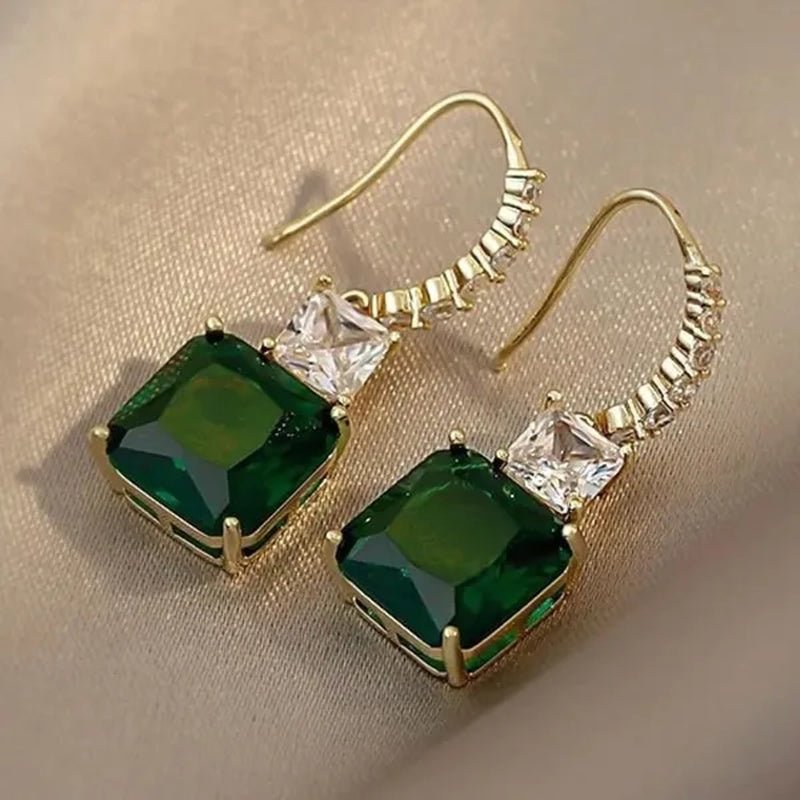 Elegant Bridal Wedding Earrings Hook Square Cut Emerald Earrings for Women Fashion Accessories - WORLD TIME VISITS