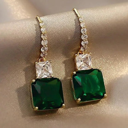 Elegant Bridal Wedding Earrings Hook Square Cut Emerald Earrings for Women Fashion Accessories