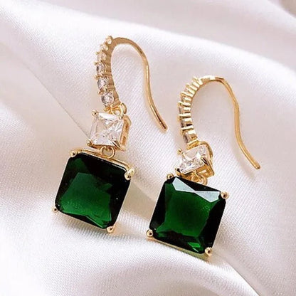 Elegant Bridal Wedding Earrings Hook Square Cut Emerald Earrings for Women Fashion Accessories - WORLD TIME VISITS