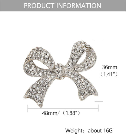 Elegant Crystal Bow Brooch Pin for Women,Vinage Sparkly Rhinestones Brooches Pins Beautiful Lapel Pins Dress Suit Shirt Ceremony Clothes Accessories Jewelry