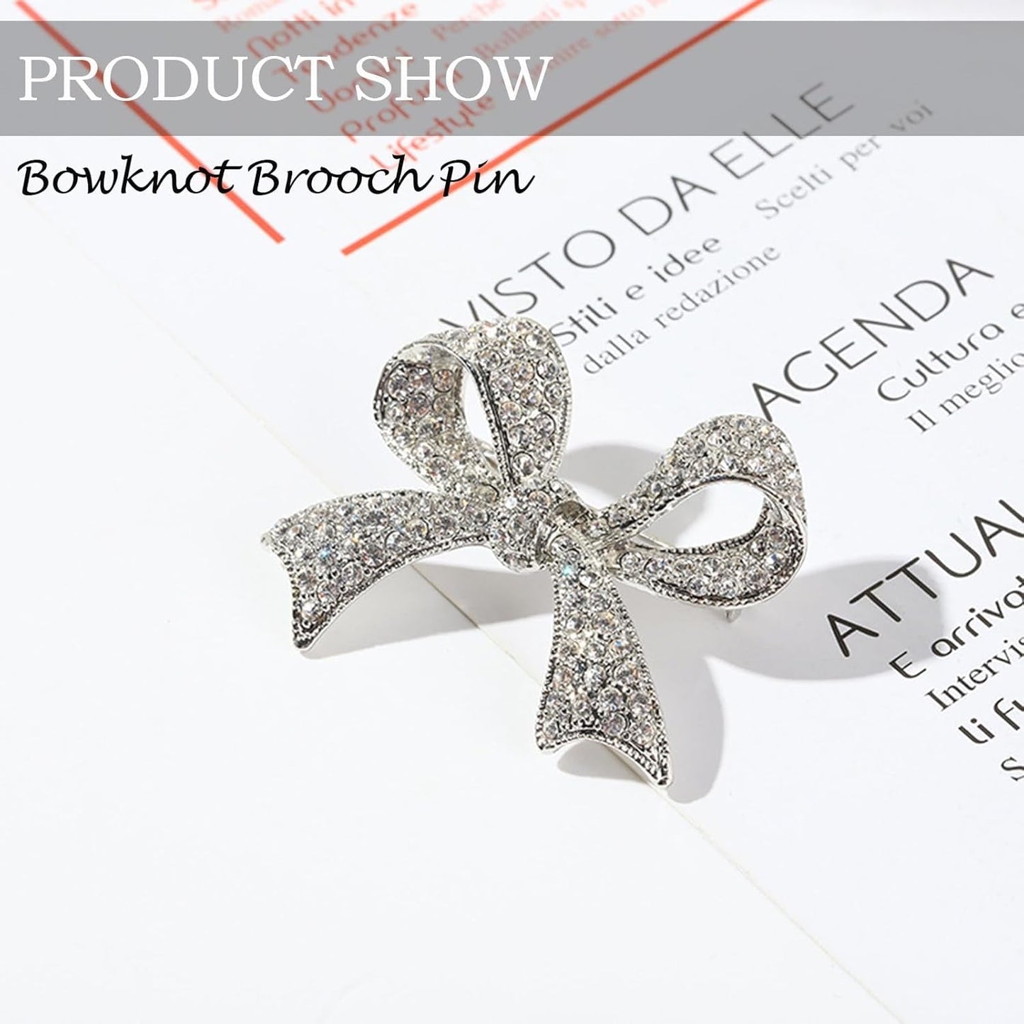 Elegant Crystal Bow Brooch Pin for Women,Vinage Sparkly Rhinestones Brooches Pins Beautiful Lapel Pins Dress Suit Shirt Ceremony Clothes Accessories Jewelry