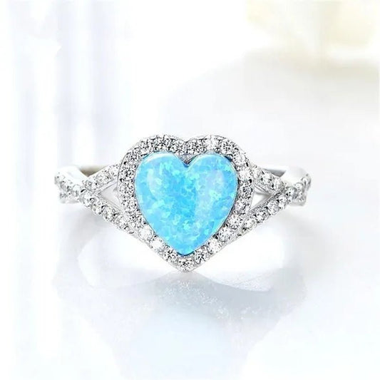 Elegant Exquisite Turquoise Heart Rhinestone Natural Diamond Rings for Women Temeprament White Sapphire Birde Wedding Band Proposal Engagement Party Banquet Ring Size 5 - 12 - WORLD TIME VISITS