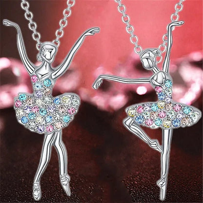 Elegant Fashion Creative Girl Necklace Ballet Sister Necklace Gift Suitable for Female Personality Creative Rainbow Dancer Dance Friendship Pendant Necklace Jewelry Suitable for Sister Friend Birthday Party Jewelry Anniversary Gift