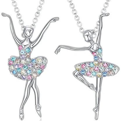 Elegant Fashion Creative Girl Necklace Ballet Sister Necklace Gift Suitable for Female Personality Creative Rainbow Dancer Dance Friendship Pendant Necklace Jewelry Suitable for Sister Friend Birthday Party Jewelry Anniversary Gift