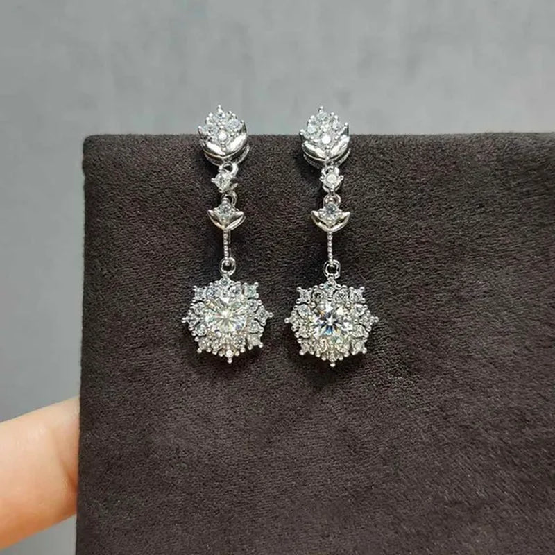 Elegant Lab Diamond Crystal Snowflake Flower Drop Earrings Women Christmas Gifts SSilver Plated Earrings Party Fine Jewelry