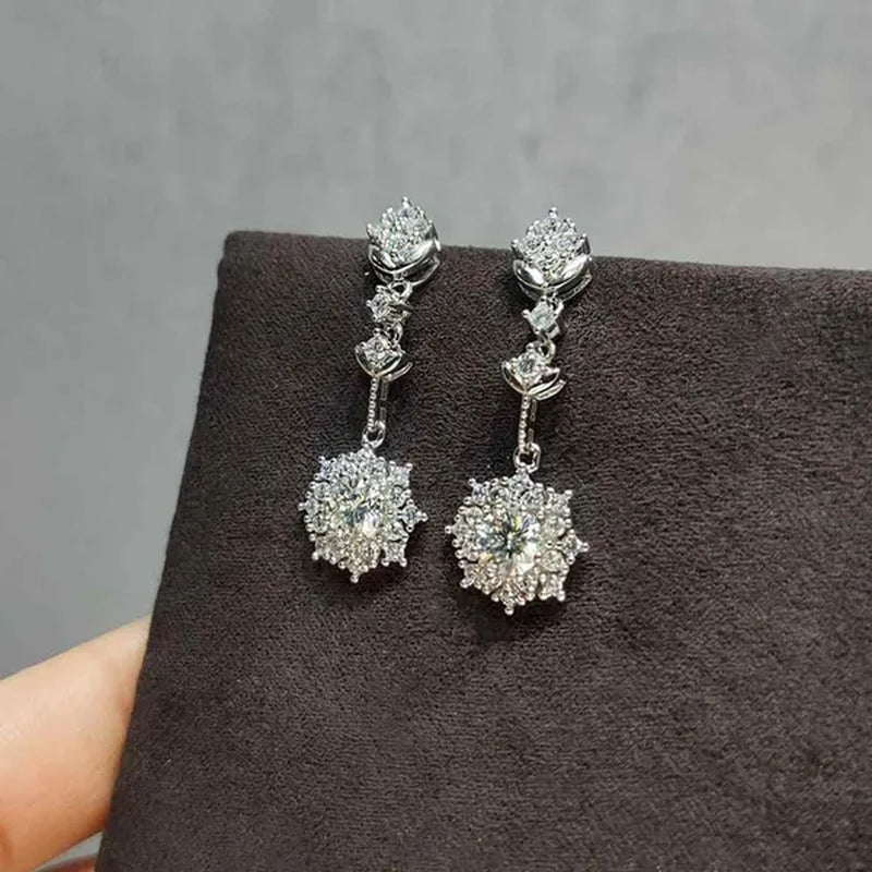 Elegant Lab Diamond Crystal Snowflake Flower Drop Earrings Women Christmas Gifts SSilver Plated Earrings Party Fine Jewelry