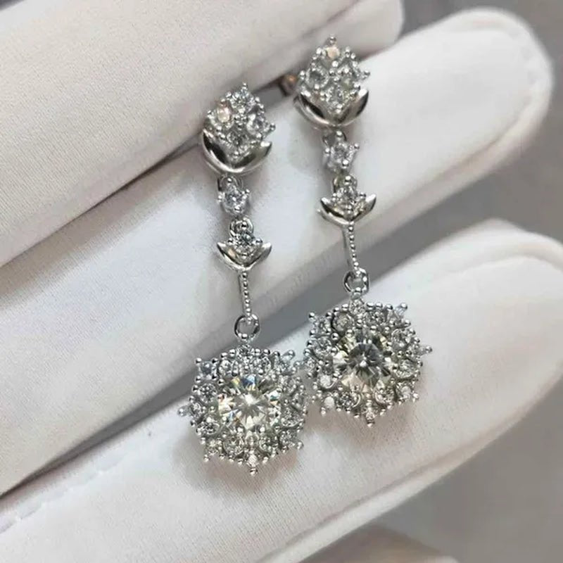 Elegant Lab Diamond Crystal Snowflake Flower Drop Earrings Women Christmas Gifts SSilver Plated Earrings Party Fine Jewelry