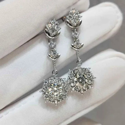 Elegant Lab Diamond Crystal Snowflake Flower Drop Earrings Women Christmas Gifts SSilver Plated Earrings Party Fine Jewelry