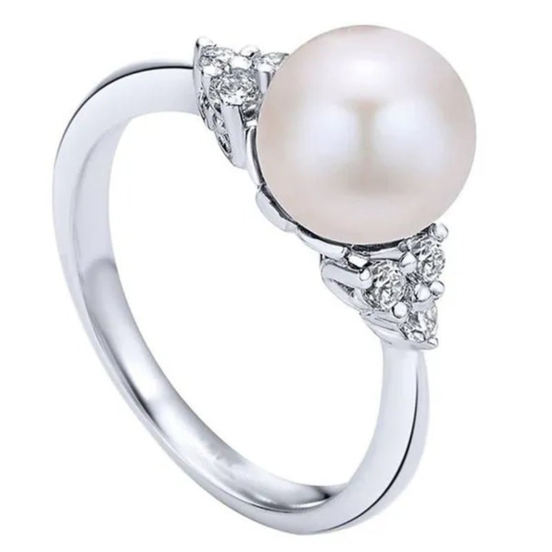 Elegant Pearl Diamond White Sapphire Women Jewelry 925 Sterling Silver Ring Engagement Wedding Jewelry Size 6 7 8 9 10