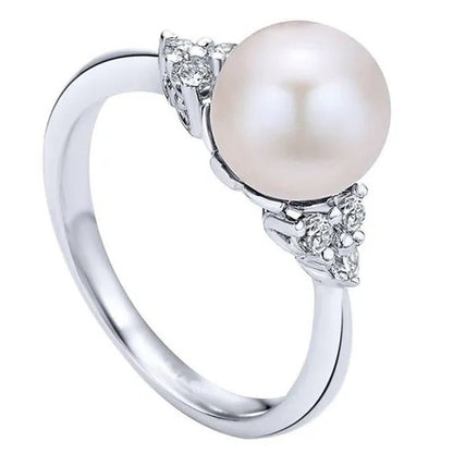 Elegant Pearl Diamond White Sapphire Women Jewelry 925 Sterling Silver Ring Engagement Wedding Jewelry Size 6 7 8 9 10