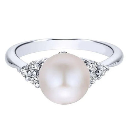 Elegant Pearl Diamond White Sapphire Women Jewelry 925 Sterling Silver Ring Engagement Wedding Jewelry Size 6 7 8 9 10