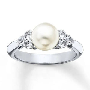 Elegant Pearl Diamond White Sapphire Women Jewelry 925 Sterling Silver Ring Engagement Wedding Jewelry Size 6 7 8 9 10