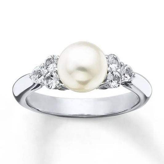Elegant Pearl Diamond White Sapphire Women Jewelry 925 Sterling Silver Ring Engagement Wedding Jewelry Size 6 7 8 9 10 - WORLD TIME VISITS