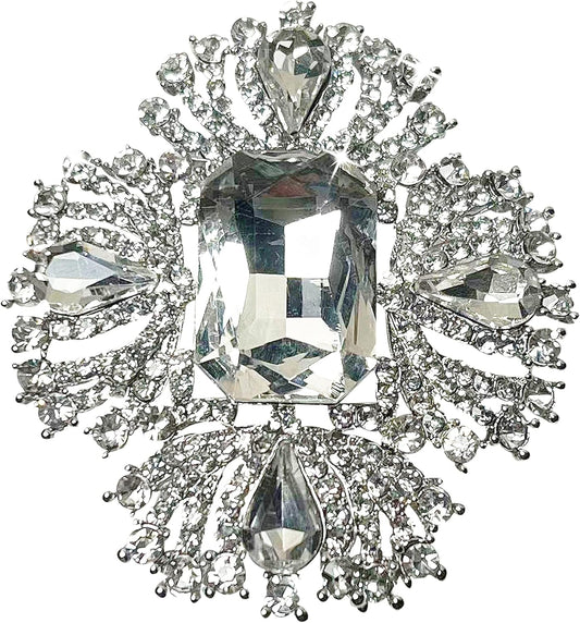 Elegant Retro Vintage Austrian Crystal Rhinestone Cross Flower Brooch Pins for Women Fashion for Dress Clothes - WORLD TIME VISITS