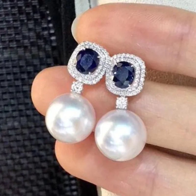 Elegant Temperament Female Earrings Blue Sapphire Pearl Drop Earrings Bridal Wedding Fine Earrings Jewelry - WORLD TIME VISITS