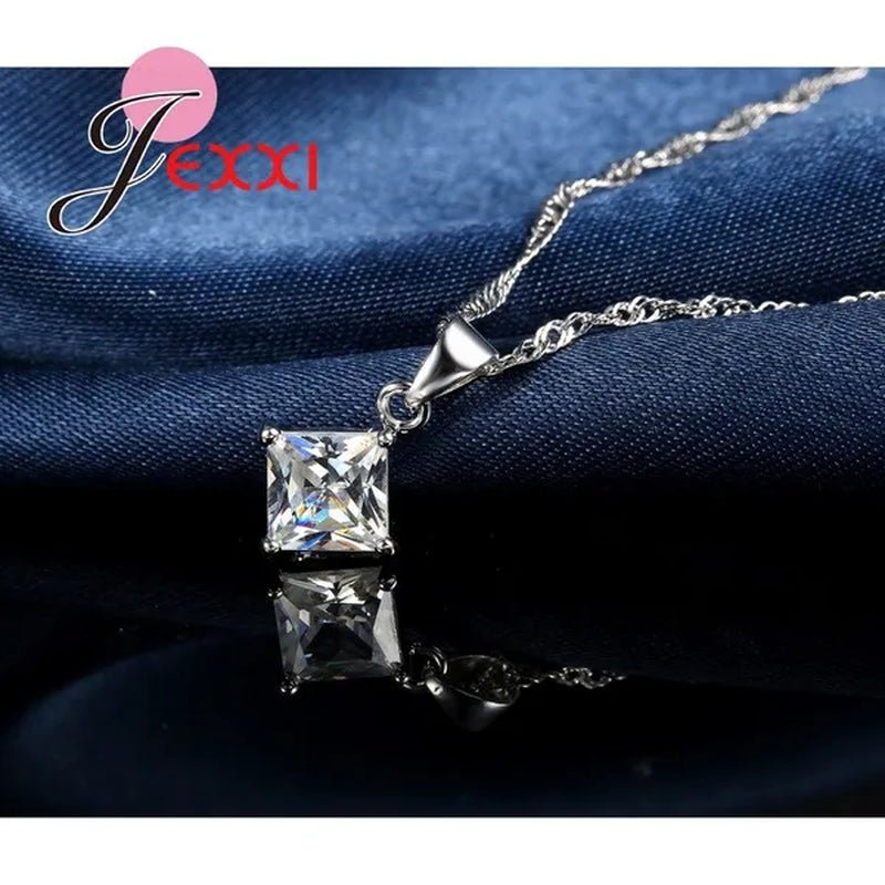 Elegant Wedding Bridal Jewelry Necklace Earring Ring Set For Women Fashion Silver Chain Crystal Pendant Birthday Gifts - WORLD TIME VISITS