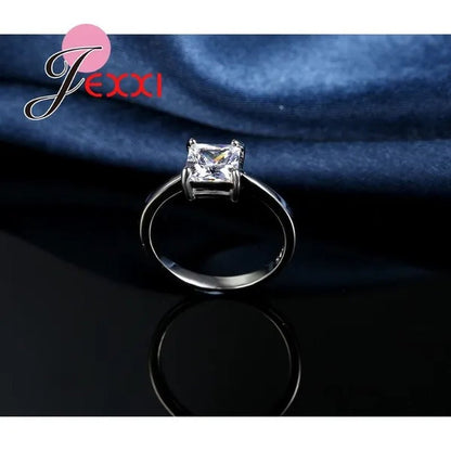 Elegant Wedding Bridal Jewelry Necklace Earring Ring Set For Women Fashion Silver Chain Crystal Pendant Birthday Gifts