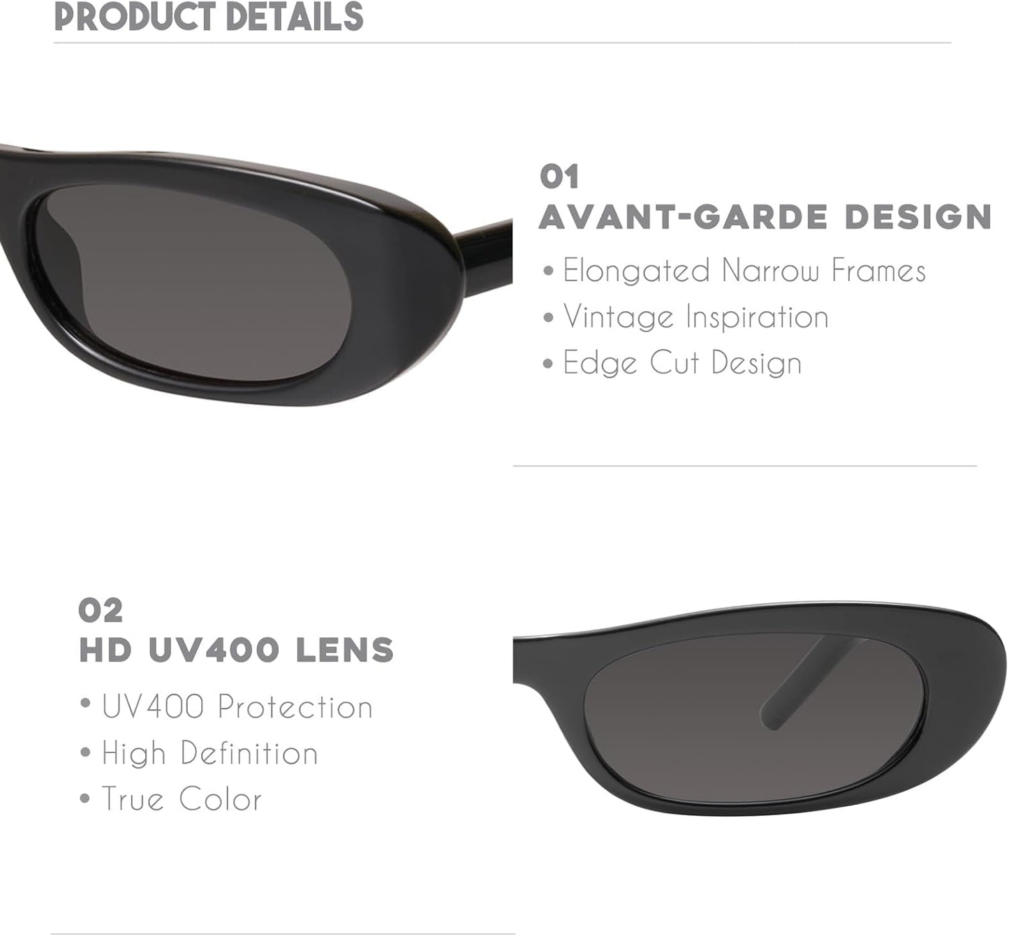 Elongated Narrow Cat Eye Sunglasses for Women MS52357