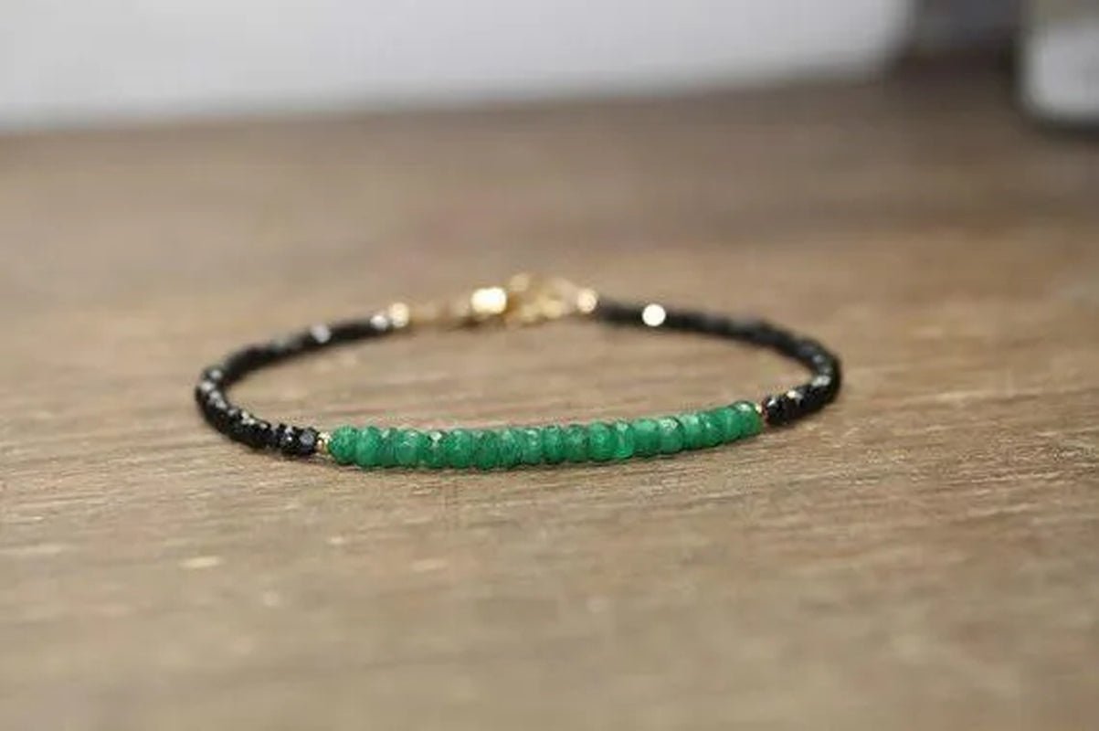 Emerald and Black Spinel Bracelet Emerald Jewelry Beaded Bracelet