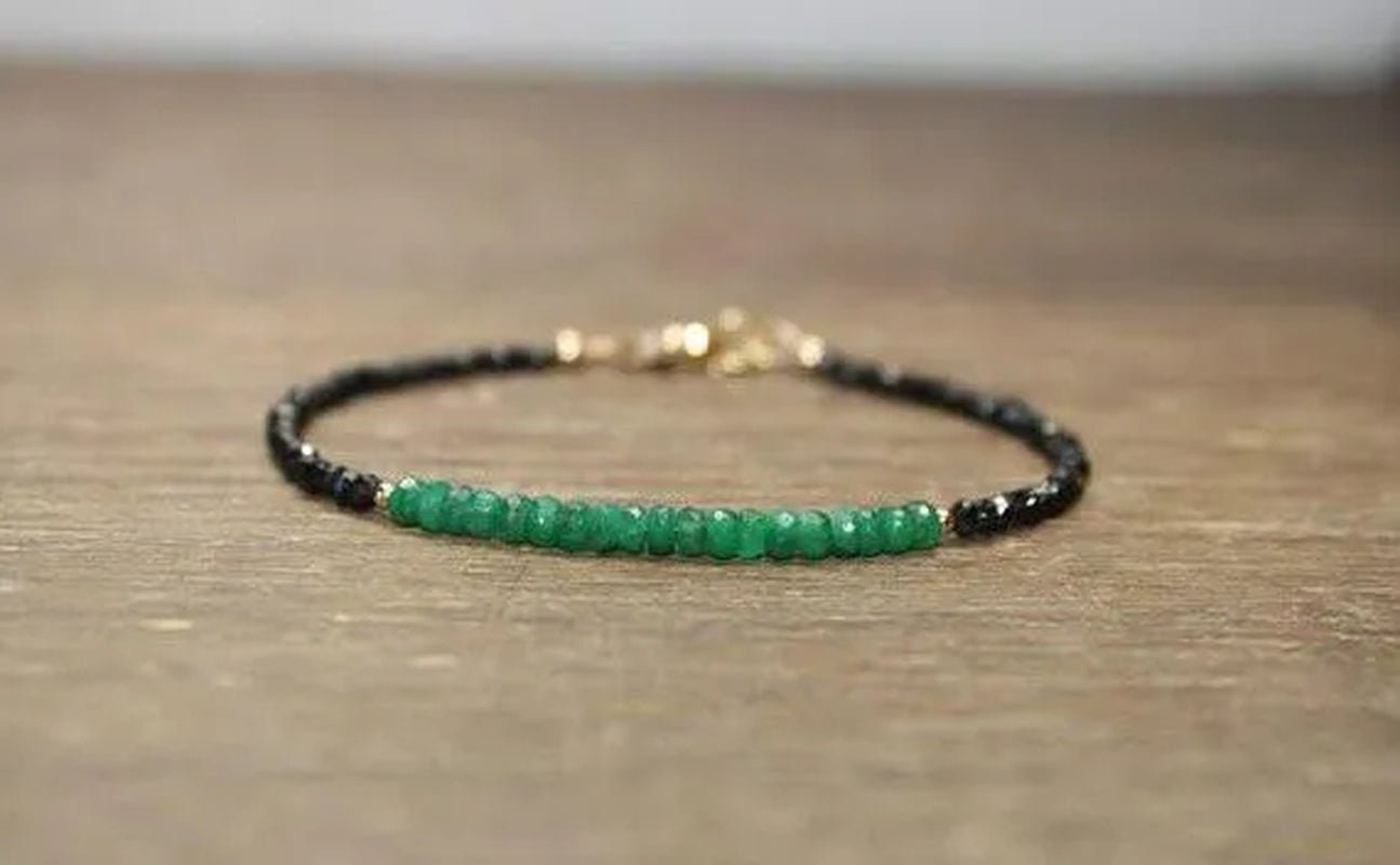 Emerald and Black Spinel Bracelet Emerald Jewelry Beaded Bracelet - WORLD TIME VISITS